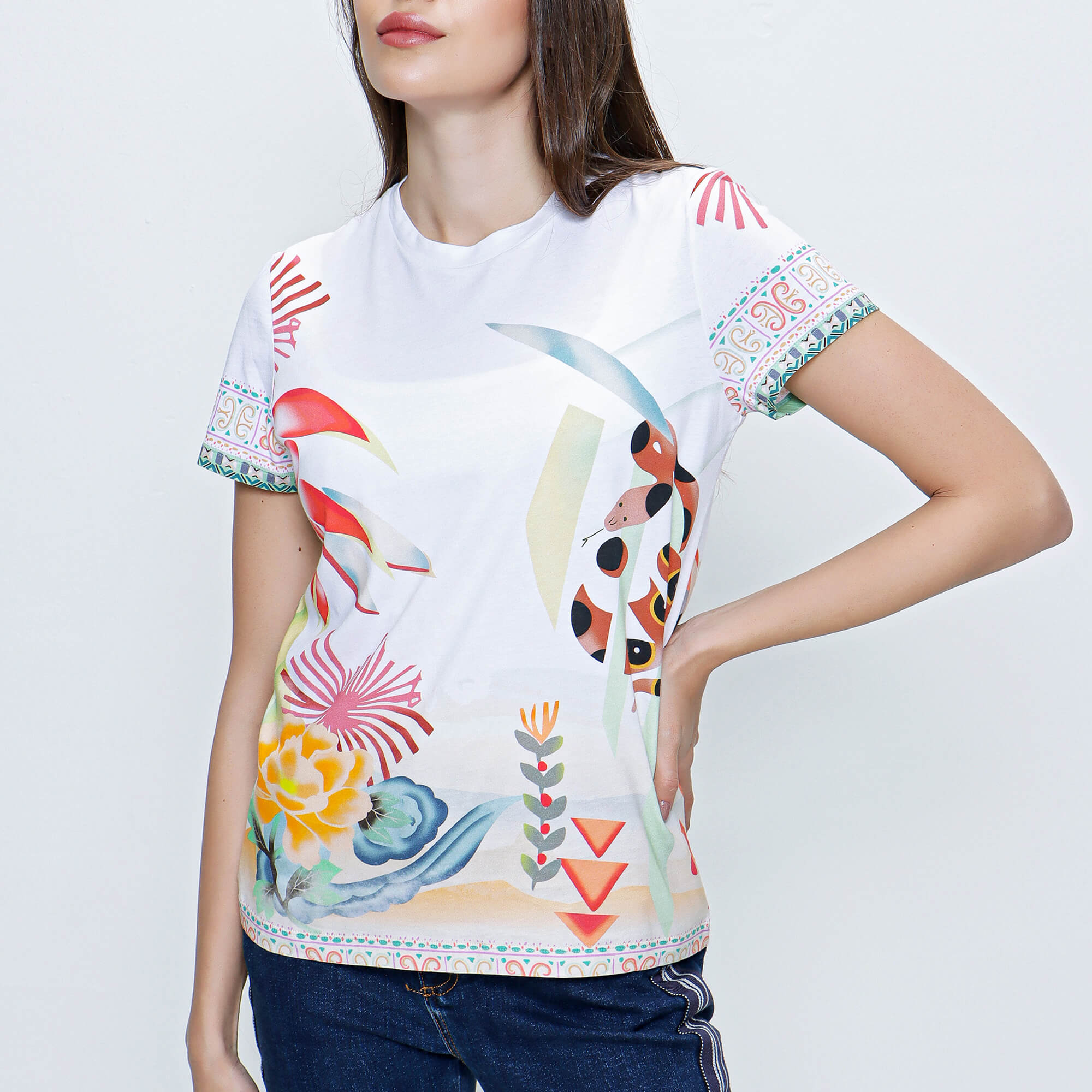 Etro - White and Multicolor Animal Printed T shirt 